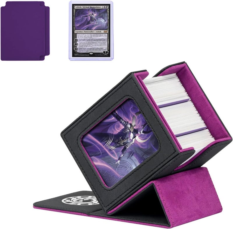 Infinity Guard Card Deck Box for MTG with Commander Display for 100+ Double Sleeved Cards, Magnetic Card Storage Box Fits for TCG Sports Trading Cards (Black&Purple) - Image 1